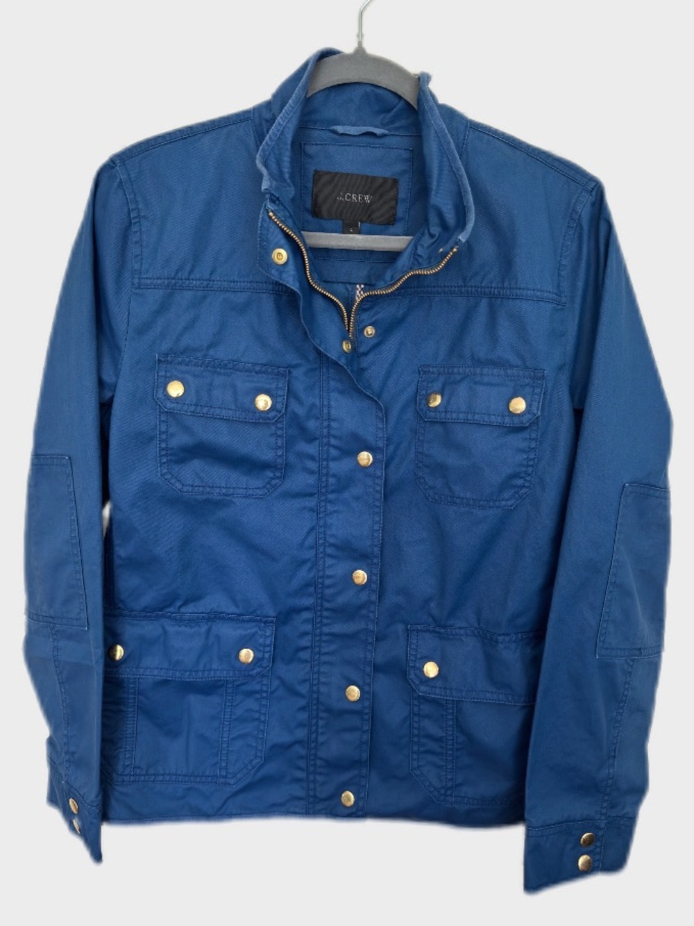 J.Crew Downtown Field Jacket L Royal Cobalt Blue Gold Snaps Utility Military